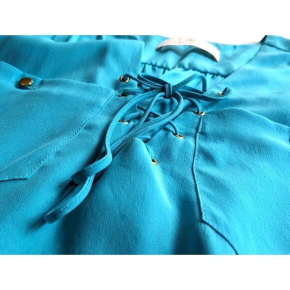 AMANDA UPRICHARD Hanson Lace-Up Silk Tunic Dress in Rare Aqua Blue Size SP - Picture 2 of 7
